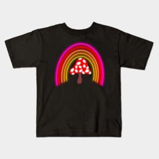 Glowing mushroom under glowing rainbow Kids T-Shirt